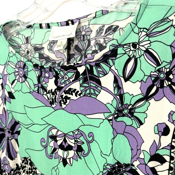 DONNA MORGAN Women’s Size 4 Floral Dress Short Sleeve Mini Ruffle Hem Green - Picture 12 of 13